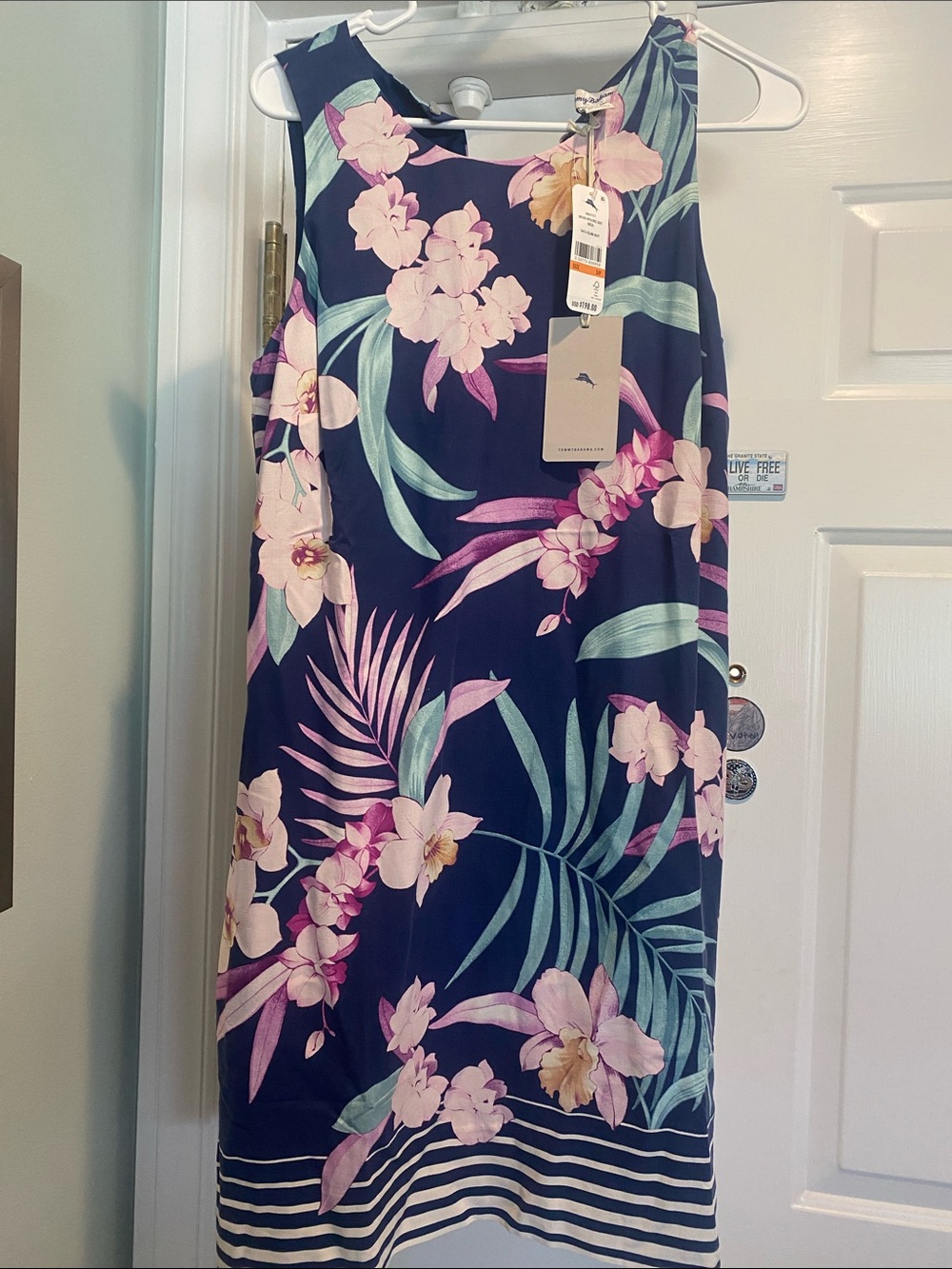 Tommy Bahama Navy Floral Shift Dress with Pink & Green Accents